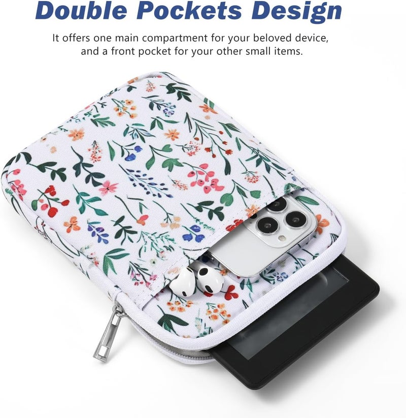 Dadanism 6-7 Inch Universal Padded Sleeve for 7" Colorsoft Signature Edition eReader 2024 and 6" eReader Book, Protective Sleeve Pouch Bag Carrying Case for Kobo E-Reader, Flowers - Image 4
